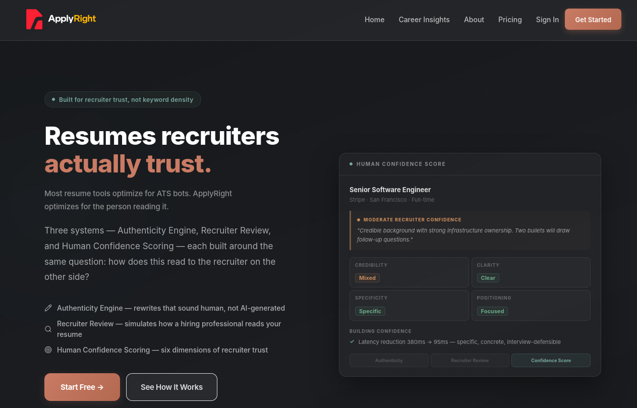 ApplyRight resume platform interface